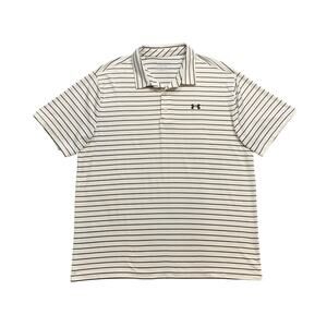 Under Armour Polo Shirt Mens 2XL White Black Playoff Striped Performance Golf